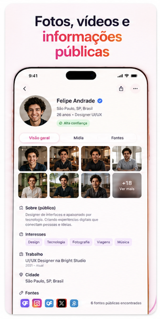 Fotos, vídeos e informações públicas